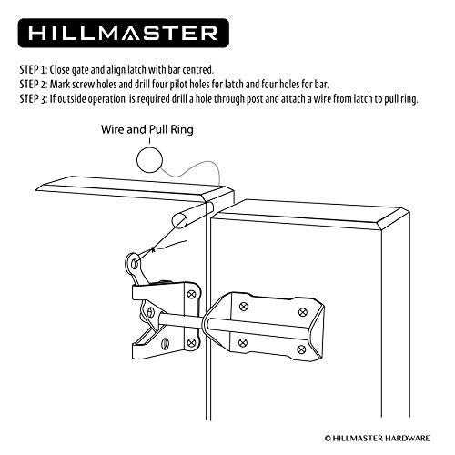 HILLMASTER Heavy Duty Automatic Gate Latch for Wooden Fence with Cable Pull, 7.5" Self Locking Gravity Gate Door Latches Security Latch for Outdoor Garden, Pool, Metal Gates, Vinyl Fence, Black Finish