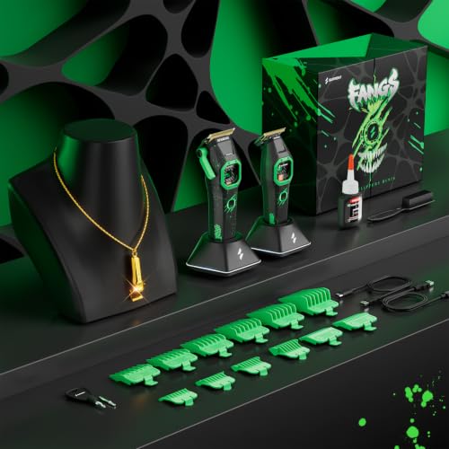 SUPRENT FANGS Professional Barber Clippers - High-Performance 13,000 RPM Vector Motor Hair Clipper Barber Trimmer Set, Professional Haircutting Kit with AI Speed Control, Patented U-Teeth Blade(black) - color: Black Green