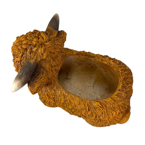 Zeckos Highland Cow Animal Planter, 15 Inch Long Light Brown Textured Fur | Painted Magnesium Oxide, Freestanding Farmhouse Accent, Drain Hole, 6.5 X 5.25 Inch Opening, 10 Inch Deep - color: Cow - Light Brown