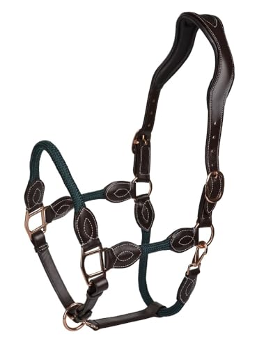 Henri de Rivel Ergonomic Leather Rope Halter - color: Havana/Hunter, size: O/S