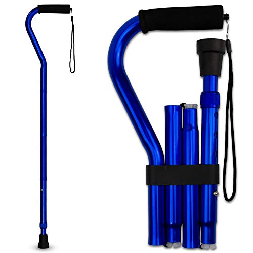 RMS Folding Cane with Offset Foam Handle, Adjustable Walking Stick (Blue) - color: Blue