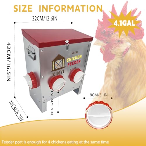 25lbs Metal Chicken Feeder, 4 Ports Galvanized Feeder, Goat Proof Auto Chicken Feeder, Weatherproof Chicken Food Dispenser System for Outdoor Coop,4.1 Gallon - size: 4 ports without legs