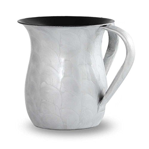 Zion Judaica Shabbat Classic Netilat Yadayim Cup 5" Silver Durable Rustless Hand Washcup Lightweight Wavy Enamel Light Grey Color Beautiful Passover Dual Handle Hand Washing Cup Pesach Seder Decor