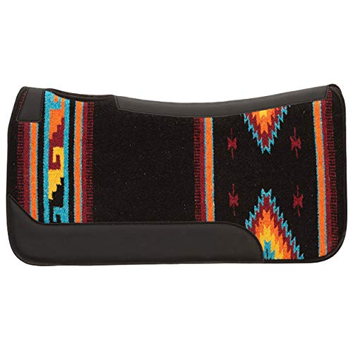 Weaver Equine 23" x 24" Pony Size Single Weave Wool Blend Horse Saddle Pad, Contoured Western Saddle Pad for Shock Absorption, Black/Orange/Navy