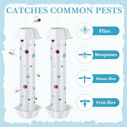 12 Pcs Sticky Fly Trap Fly Stick Indoor Outdoor Long Lasting Adhesive Fly Catcher with Hanging Hook for Wasps Gnats Bugs Insects Moths Fruit Flies Mosquitoes Spiders Fleas (White) - color: White