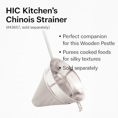 HIC Kitchen Wooden Pestle for Chinois, Hardwood, Cone-Shaped, For Purees, Sauces, Soups, Jams, And More, 8-Inches - style: Wooden Pestle for Chinois