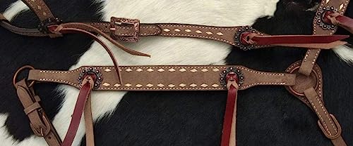 Showman Leather Single Ear Headstall & Breast Collar Set w/Buckstitch Trim & Reins