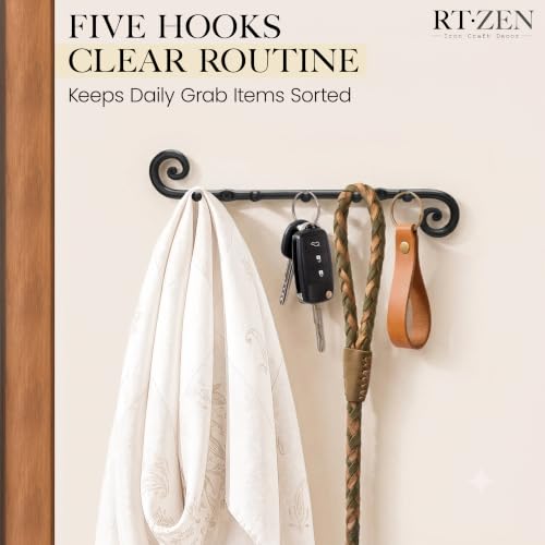 RTZEN Farmhouse Small Key Holder for Wall, Wrought Iron Wall Mount Rack - style: Classic
