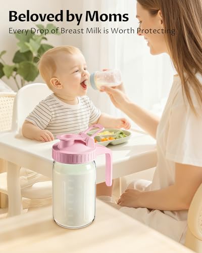 32oz Mason Jar Pitcher, Glass Breast Milk Pitcher with Lid - color: Pink, size: 32 Ounces