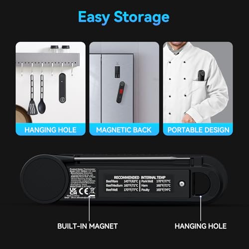 0.3s Instant Read Meat Thermometer, IP67 Waterproof (Black) - color: Black