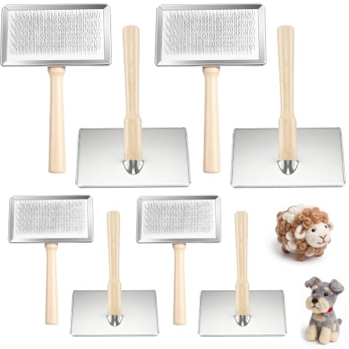 Ubamdom 8 Pcs Needle Felting Wool Carders, Large Hand Carders for Wool, Needle Felting Carding Tool Set with Large & Medium Wooden Brushes for Blending, Pet Grooming, Craft Projects