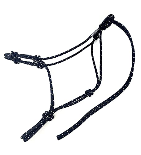 Horse Rope Training Halter - 4 Knot from 1/4" Stiff Polyester Halter Cord (Black with Beige, Large)
