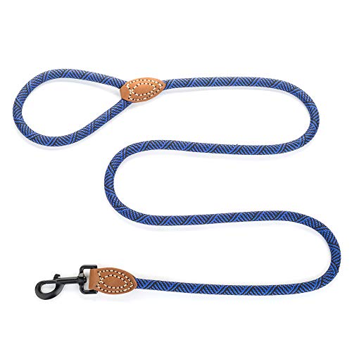 Mile High Life Dog Leash with Genuine Leather-Wrapped Ends, 4/5/6FT - color: Blue, size: 48 Inch-1/2"