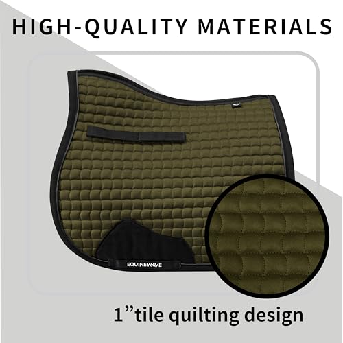 EQUINEWAVE Aria Soft Suede Jump Saddle Pad – Breathable Moisture-Wicking Lining, Shock-Absorbing Cushion, Contoured Spine, English All Purpose Saddle Pad - color: Olive green