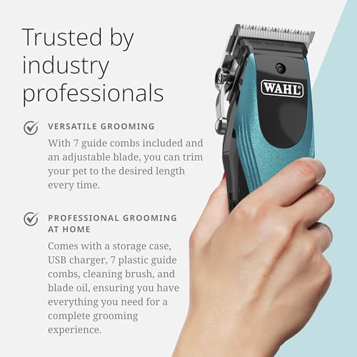 Wahl Pro Animal Groom Lite Cordless Clipper, Black & Metallic Blue | Cordless and USB Charging, Adjustable Blades, Professional Grooming Kit for Dogs, Cats, and Small Pets, Charge Indicator