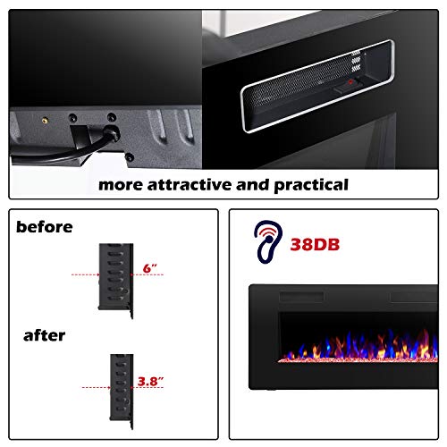 R.W.FLAME Electric Fireplace 50 inch Recessed and Wall Mounted,The Thinnest FireplaceLow Noise, Fit for 2 x 6 Stud, Remote Control with Timer,Touch Screen,Adjustable Flame Colors and Speed - size: 50"
