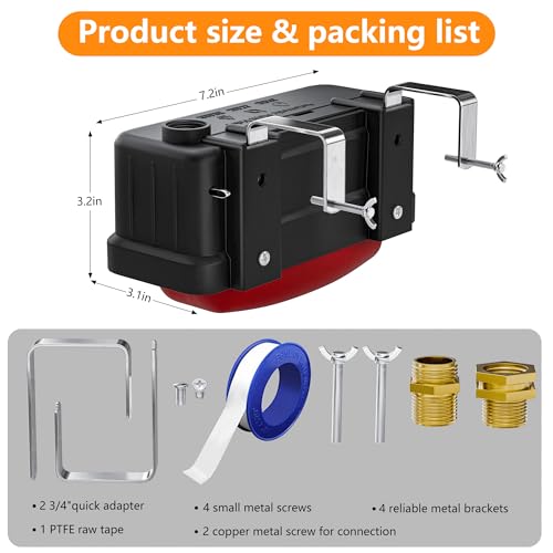 Automatic Livestock Water Trough Float Valve with Copper Connector & Ptfe Tape, Water Level Auto Control Stock Tank Float Valves for Cattle, Horse, Sheep Stock, Farm Animal, Pool, Pond (2 Pack)