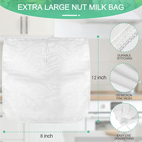 4 Pack Multi-Size Nut Milk Bag Reusable Food Strainers Nut Bags | for Straining Almond/Soy Milk Greek Yogurt for Cold Brew Coffee Tea Beer Celery Juice(2 * 4"x6"、6"x8"、8" x12") - size: 4 pack - 2 * 4''x6''、6''x8''、8''x12''