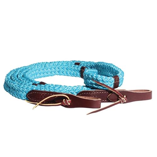 Professional's Choice 9ft Quiet Control Horse Training Single Rein | Hand Placement Markers, Weighted Waterloops - color: Turquoise