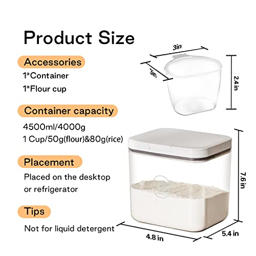 Flour Storage Container 4.5L with Easy-to-Use Dispenser - Perfect for Bakers and Cooking Enthusiasts | Rice & Cereal & Pet & Laundry Pod Bin - Perfect for Bakers and Cooking Enthusiasts - color: 4.5 L