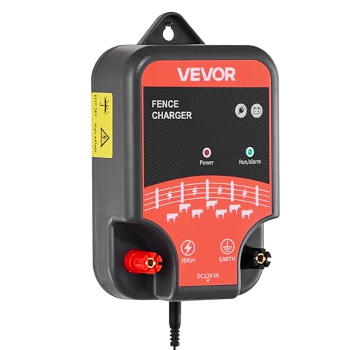 VEVOR Electric Fence Charger, 10kV 2J, AC DC Electric Fence Energizer with LED Indicator, 1.86 Miles Range, Powerful Plug-in Fences Charger, Prevents Wild Animals Intrusion for Livestock Poultry - size: 2J