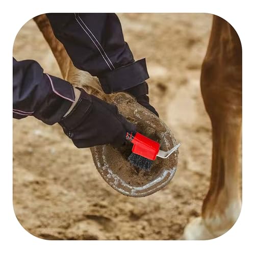 Red Horse Hoof Pick Brush, Soft Grip Handle with Stiff Bristles for Effective Hoof Cleaning Portable Grooming Tool - color: Red