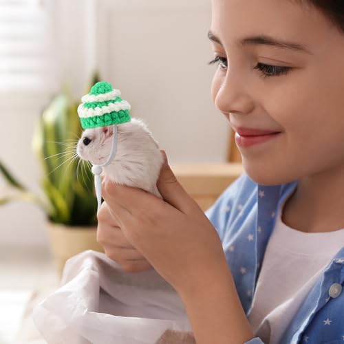 Kajaia 10 Pcs Hamster Hat Small Animals Cute Tiny Hat Mini Hand Knitted Hats for Snakes Pets Bearded Dragon Guinea Pig Bunny Costume Accessories Easter Holiday Parties(Elk Style) - style: Elk Style