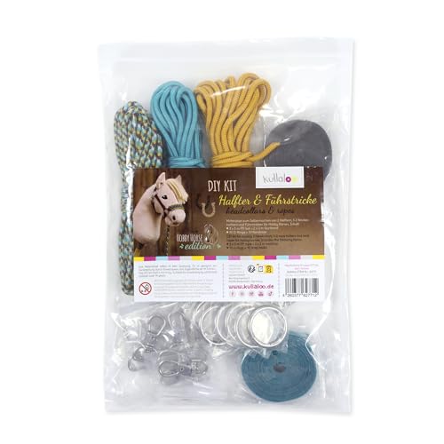 kullaloo DIY Hobby Horse Halter Kit & Tack Accessories ✦ Make Stick Horse Head Collars, Rope Halters & Reins ✦ Includes Digital Instructions (PDF) ✦ Teal/Mustard - color: Halter teal / mustard