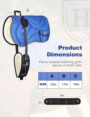 Harrison Howard Bareback Horse Riding Pad Breathable Mesh Cushioned No-Saddle Pad with Girth for Trail Training - color: Champion Blue