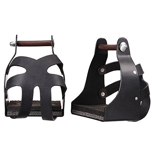 Tough 1 Royal King Metal Endurance Black Stirrups Pair W/Leather Guard 3" Neck