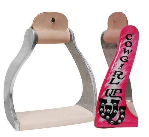 Showman Lightweight Twisted Angled Aluminum Stirrups w/Painted Cowgirl Up Design