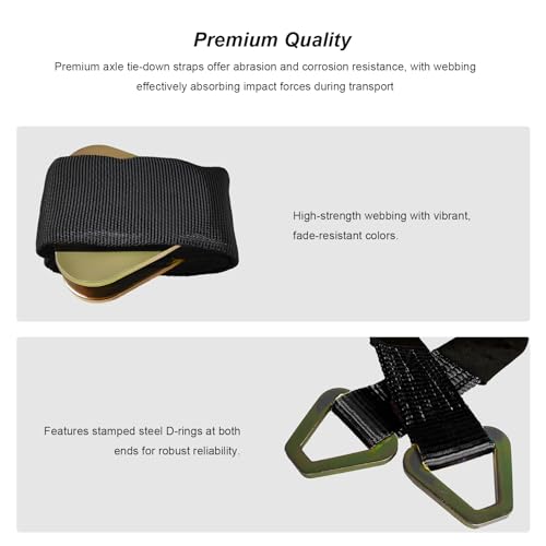 2" x 29" Premium Axle Tie Down Strap with D Rings, Heavy Duty Auto Towing Tie-Down Strap with Protective Sleeve, 6614 Lbs Load Capacity Axle Straps for Securing Car Transport (Black) - color: Black