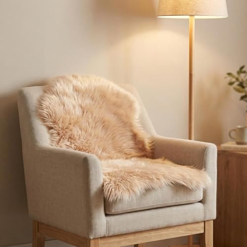 duduta Beige Faux Sheepskin Rug 2x3 ft, Small Faux Fur Chair Covers - color: Beige, size: 2' x 3'