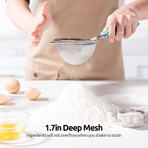 18/8 Stainless Steel Mesh Strainer: U-Taste 3.9 Inch Kitchen Fine Mesh Sieve Food Colander with Riveted Sturdy Silicone Handle and 30 Mesh Hole for Straining Flour, Quinoa, Tea, Juice (Aqua Sky) - color: (1) Aqua Sky, size: Small (3.9 x 11.1 in)