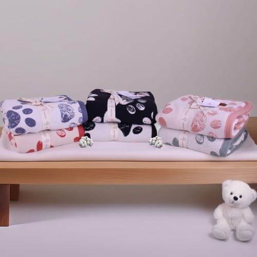 Small Pet Blanket - 100% Organic Cotton, Double Layer Plush Sherpa, Soft Plush, Blue Paw Jacquard Knit, 30"x40", Small Dog Blanket, Ideal Cat Blanket - Soft and Warm - color: Blue