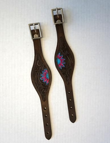 Stitched Leather Western Saddle Stirrup Replacement Hobbles for Adult Saddle - color: Brown Flower