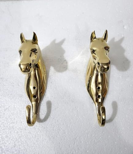 Brass Horse Head Wall Hooks – Set of 2 Sculptural Coat Hooks for Home, Office & Restaurant Decor