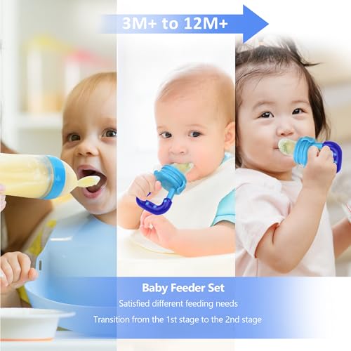 Baby Fruit Feeder Pacifier | Infant Food Feeder Pacifier & Food Dispensing Spoon | Fresh Fruit Teethers for Babies | Silicone Feeder Baby,Mesh teethers for Babies Gifts for Boys and Girls - color: 04-Blue