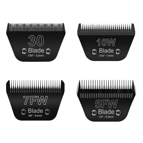4PACK Wide Blades for Dog Grooming Blades Compatible with Andis - size: Black/10W+30W+5FW+7FW