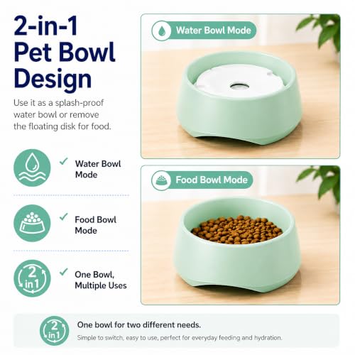 Green No Spill Dog Water Bowl, Pet Floating Water Bowl No Wet Mouth, Anti Splash & Anti Tip Slow Water Feeder, Keeps Fur Dry Clean Drinking Bowl for Dogs & Cats, Large Capacity Travel Friendly - color: Green, White
