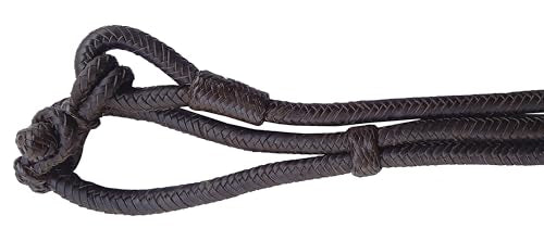 Handcrafted Elegance- Dark Brown Rawhide Rope Romal Reins with Leather Braided Knots- Premium Horse Tack for Ranch Riding Reins-8.5 Ft Rein, 52' Romel