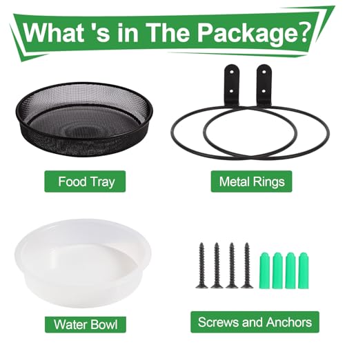 2 Fence Bird Feeder Trays - Outdoor Tree Mounted Wild Bird Bath, 7” in Diameter Feeders with Heavy-Duty Iron Rings, Installed on Wooden Fences, Trees, Decks, Indoor and Outdoor Walls