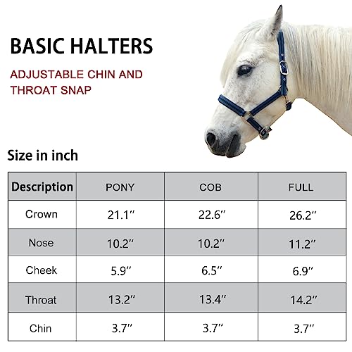 Adjustable Horse Halters - Heavy Duty Nylon Webbing & Hardware, Padded with Anti Chafing Foam-Cushioned on Crown & Nose - color: Dark Blue, size: Pony