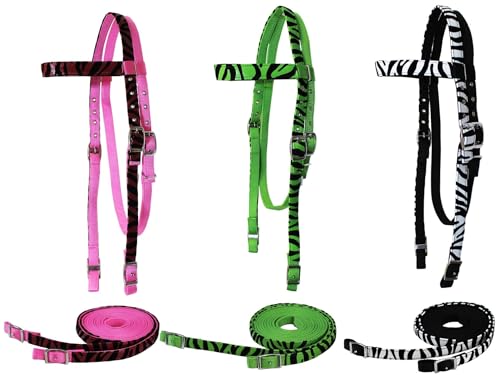 Tahoe Tack Zebra Print Overlay Nylon Western Browband Headstall with Matching Reins (White Zebra)