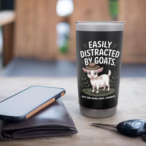 Easily Distracted by Goats Cute Coat Pygmy Goat Farmer Stainless Steel Insulated Tumbler - color: Black