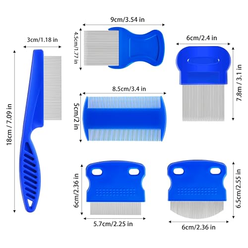 6 Pcs Flea Lice Comb,Stainless Steel Tear Stain Remover,Professional dog eye comb, Flea and Tick Combs for Dogs & Cats, Fine Tooth Dog Comb for Grooming