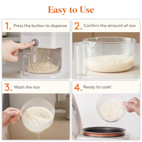 Lifewit Rice Dispenser 25 Lbs, Airtight Storage with Measuring Cup, White - color: White