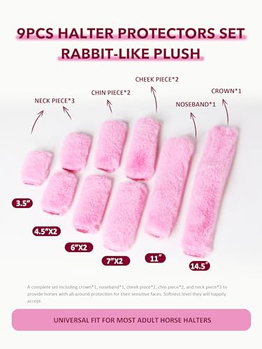 Harrison Howard Fleece Halter Covers for Horses, Set of 9, Prevent Hair Loss Pressure Marks, Padded Horse Halter Fleece Set Pastel Pink - color: Pastel Pink