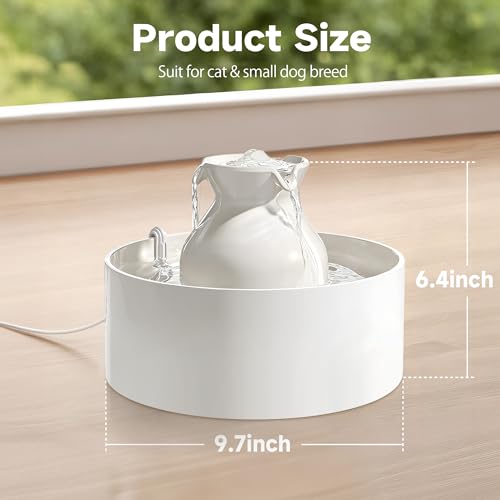 PETIMI Ceramic Cat Water Fountain, 3L/101 fl oz Ultra-Quiet Pet Water Fountain, Automatic Water Dispenser for Cats & Small Dogs, No Spill Cat Water Bowl, BPA-Free, 2 Filters Included, Easy to Clean