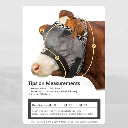 Harrison Howard Cattle Livestock Fly Mask Breathable Mesh Padded Edging with Fun Patterns Large Spacing Forelock Opening Design Adjustable Fit for Cattle Deep Grey - color: Deep Grey